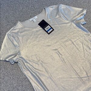 NWT Shiny Silver Short Sleeve Top by Nine West